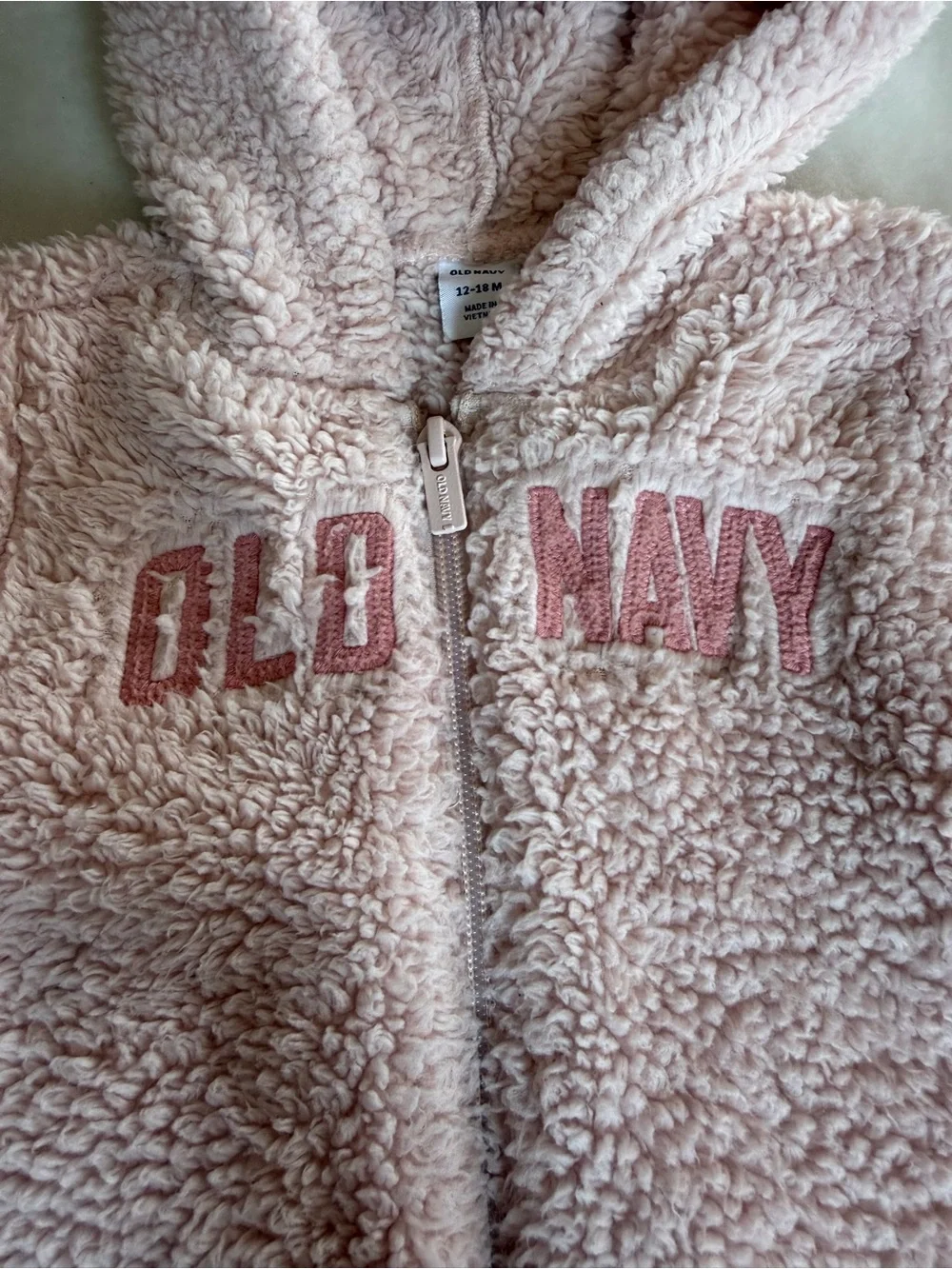 Old Navy Light Pink Hooded Sherpa One-Piece Footie for Kids